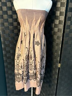Indigo & Lace Smocked Boho Convertible Strapless Midi Dress Maxi Skirt Fairycore